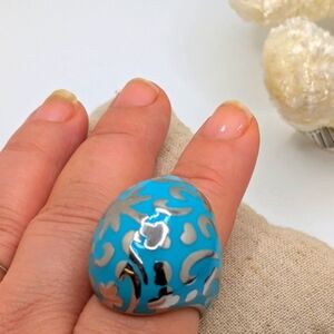 Karis Turquoise Stainless Steel Ring With Designs On The Surface